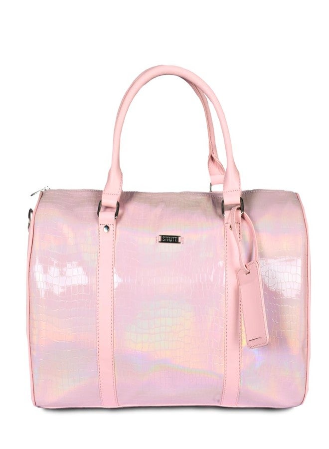 تبختر حقيبة سفر من الجلد الصناعي باللون الوردي الفاتح من ستروت - حقيبة سفر أنيقة وخفيفة الوزن للنساء، حقيبة سفر فاخرة للسفر والنادي الرياضي - Image 1